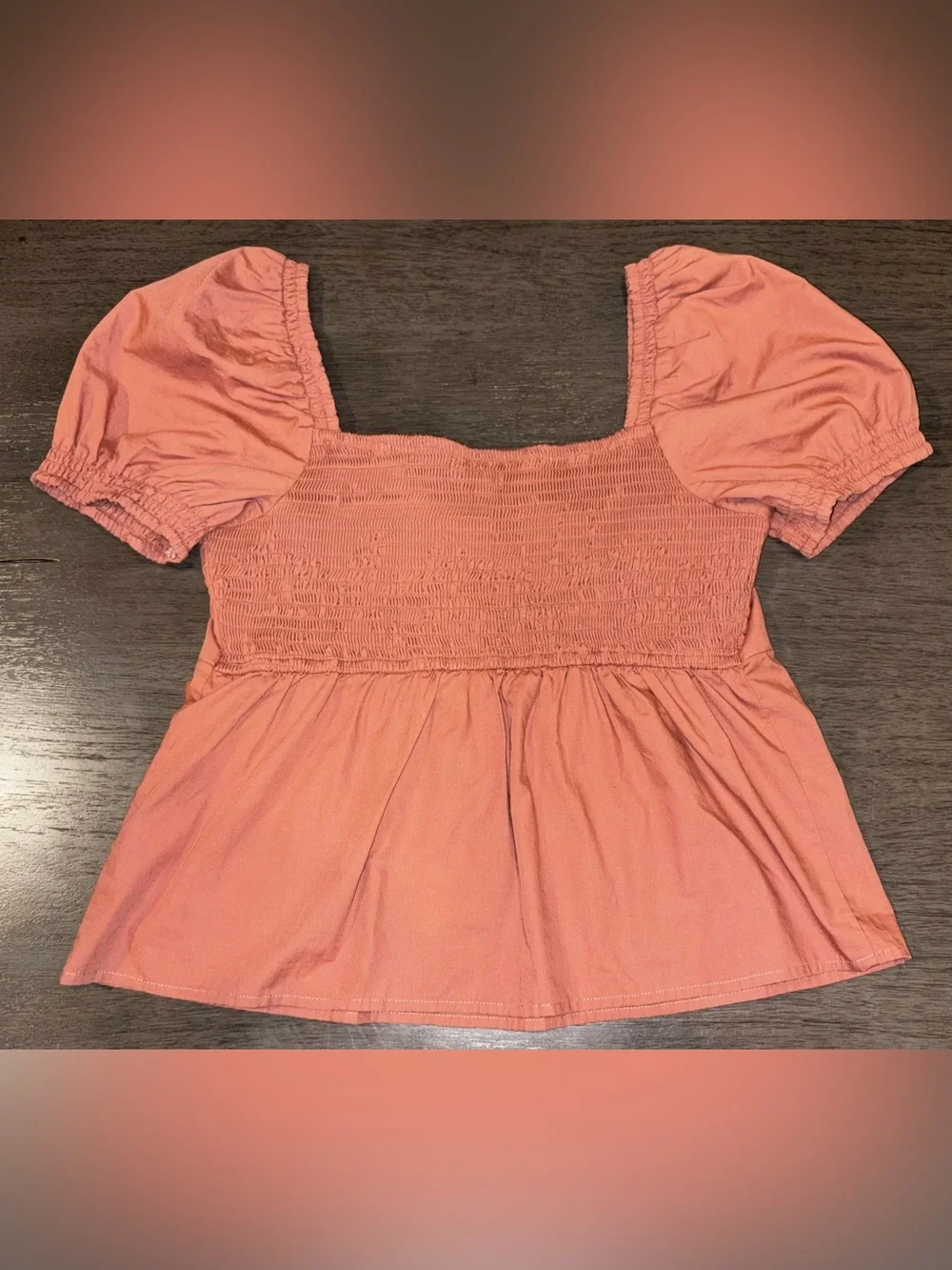 Abercrombie & Fitch Coral Pink Square-Neck Peasant Blouse